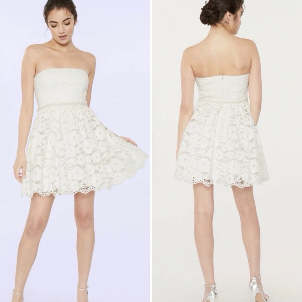 LIKELY Anastasia Pearl Trim Strapless White Lace Dress Size 10 Made USA New